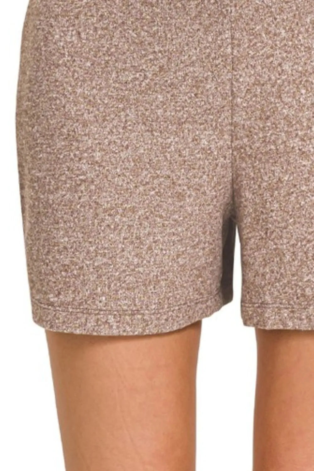 Brown Zenana Soft Melange Hacci Elastic Waisted Shorts 1