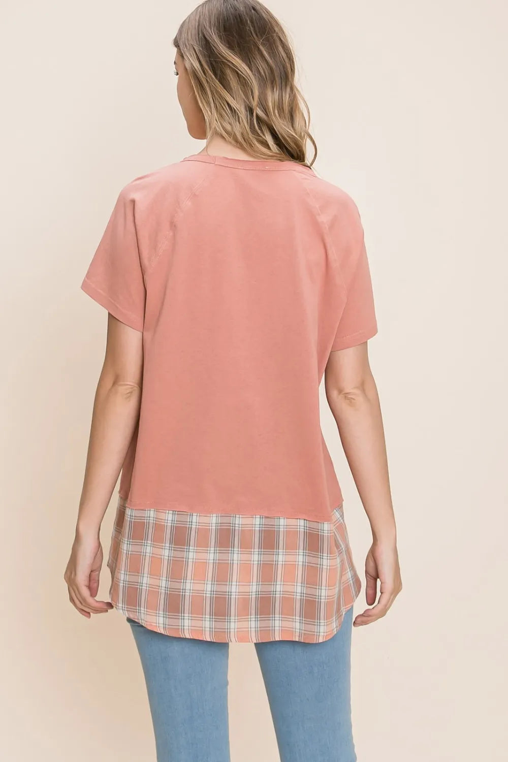 Marsala Cotton Bleu By Nu Lab Plaid Contrast Short Sleeve T Shirt