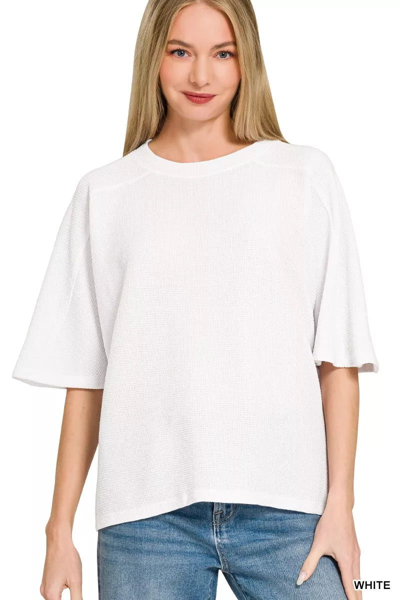 White Zenana Double Knit Short Sleeve Top 2