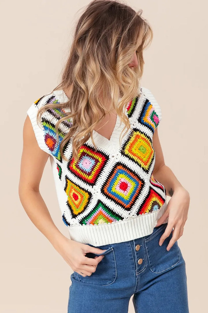 Bibi Diamond Granny Square Sweater Vest