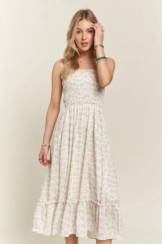 Sage Adora Smocked Floral Ruffled Hem Cami Dress