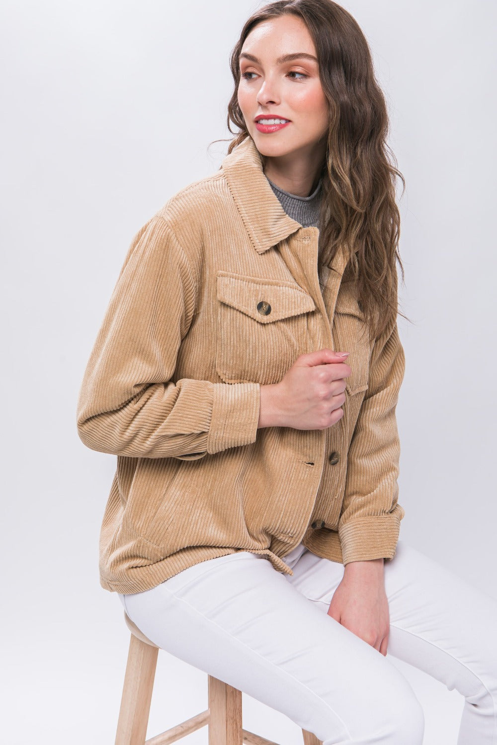 Love Tree Corduroy Button Up Jacket With Sherpa Inside 2