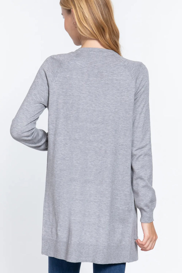 Gray Active Basic Open Front Long Sleeve Cardigan