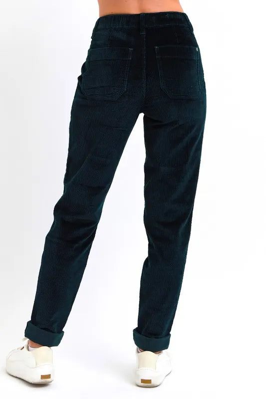 Emrld Judy Blue Full Size High Waist Corduroy Cuffed Jogger Plus Size