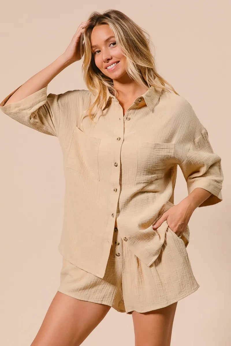 Bibi Crinkle Gauze Shirt And Short Set 2