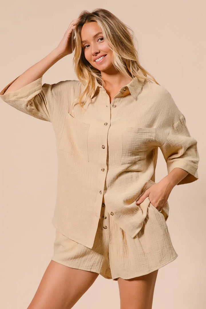 Bibi Crinkle Gauze Shirt And Short Set 2