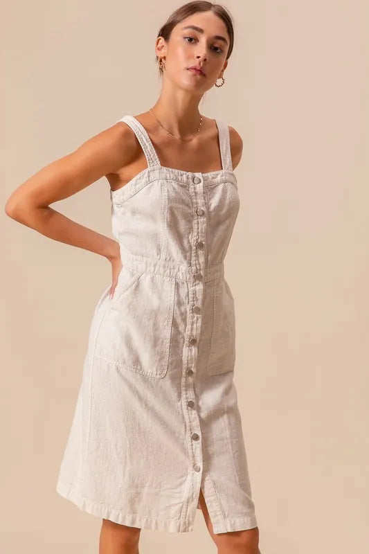 So Me Button Down Pocket Front Pinafore Dress