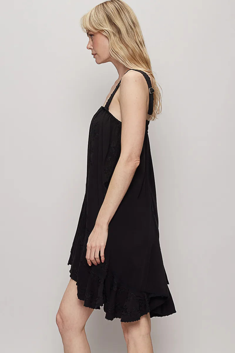 Black Pol Ruffle Hem Sleeveless Mini Dress