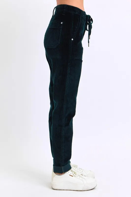 Emrld Judy Blue Full Size High Waist Corduroy Cuffed Jogger Plus Size