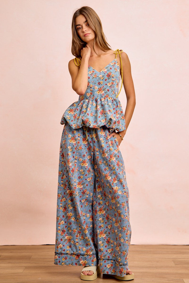 Bibi Floral Printed Drawstring Wide Pants