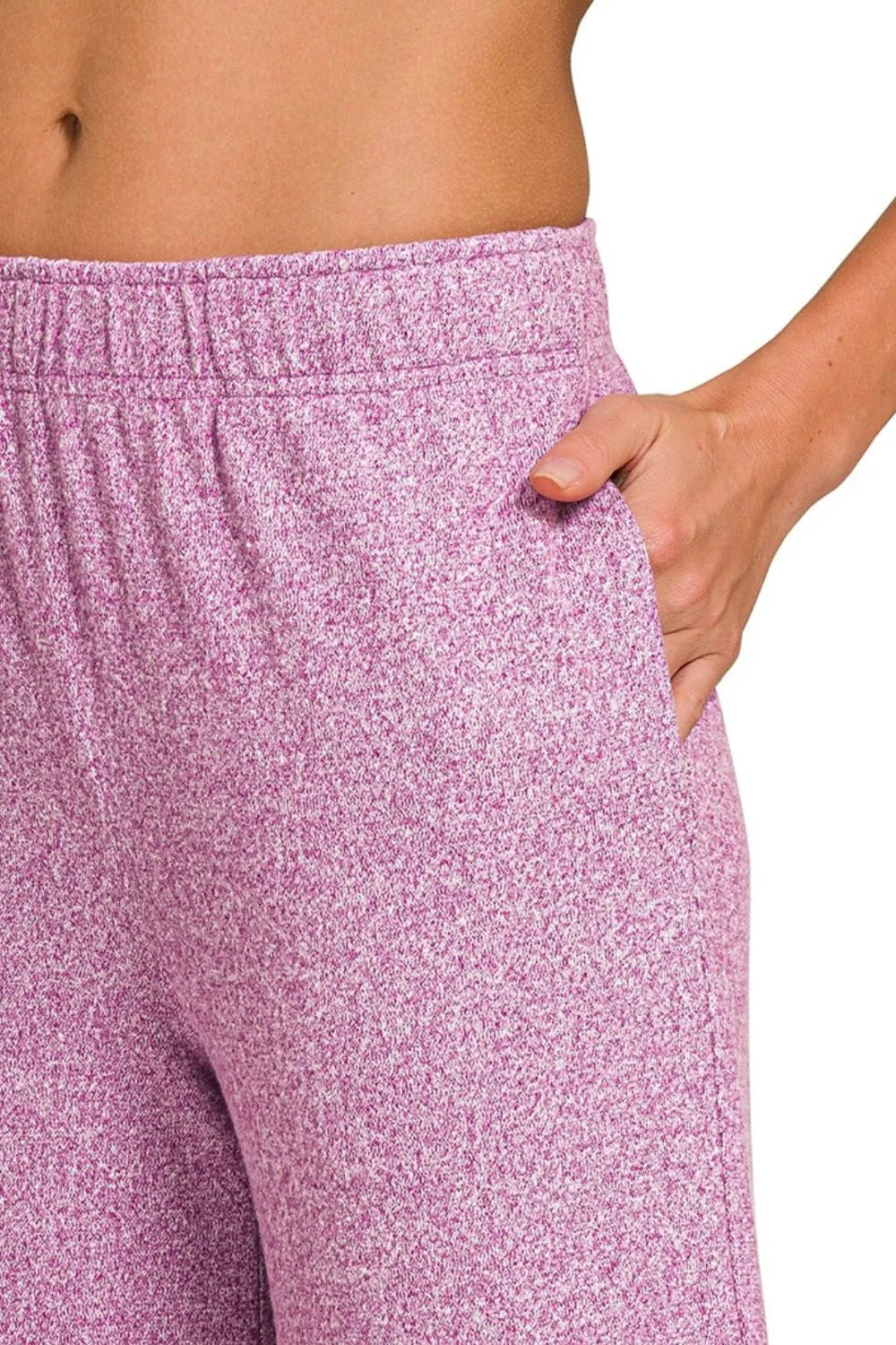 Lt Plum Zenana Soft Melange Short Sleeve Tee Long Pants Set 2