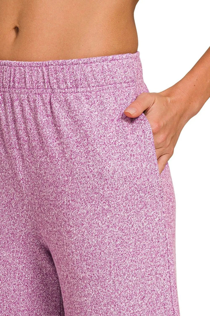 Lt Plum Zenana Soft Melange Short Sleeve Tee Long Pants Set 2