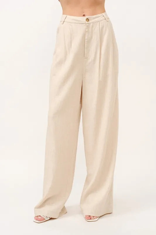 Oatmeal And The Why High Rise Wide Leg Linen Blended Pants