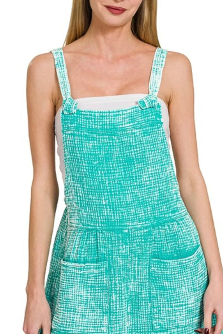 Turquoise Zenana Woven Double Gauze Acid Washed Romper 5