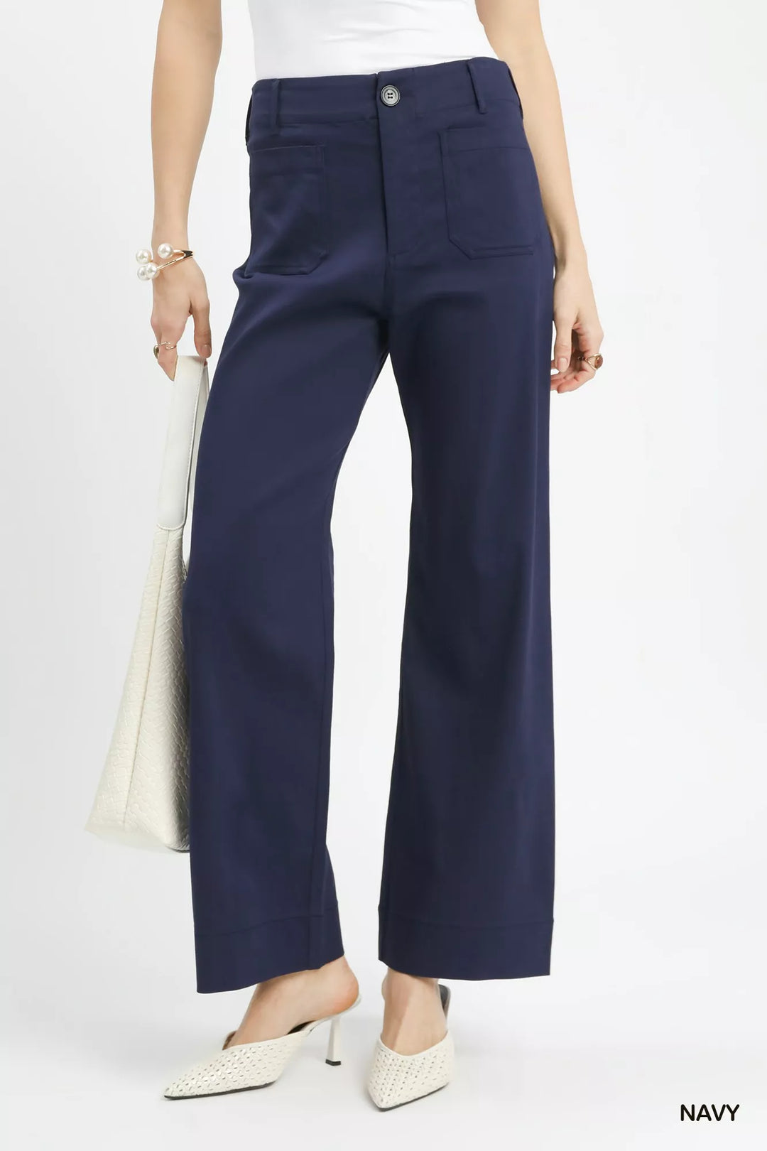 Navy Umgee Button Stretched Pants 1