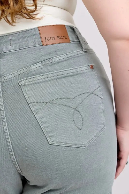 Judy Blue Full Size Hw Garment Dyed Back Pkt Embroidery Shorts Plus Size
