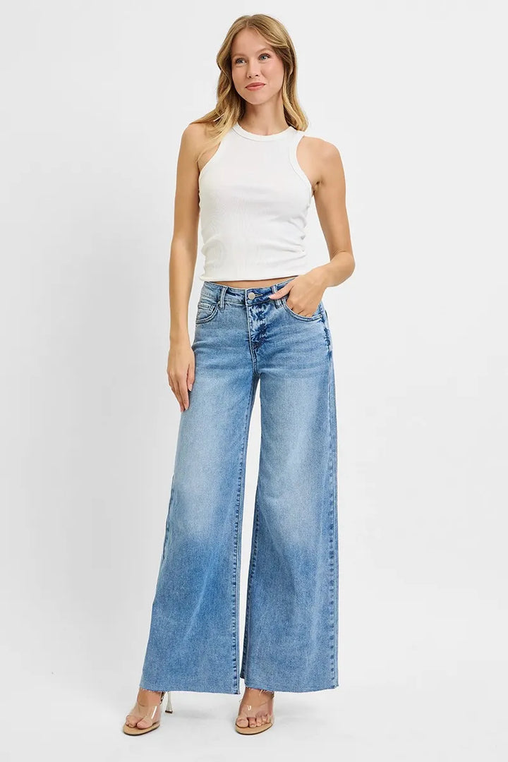 Light Risen Full Size Tummy Control High Rise Ankle Palazzo Jeans Plus Size