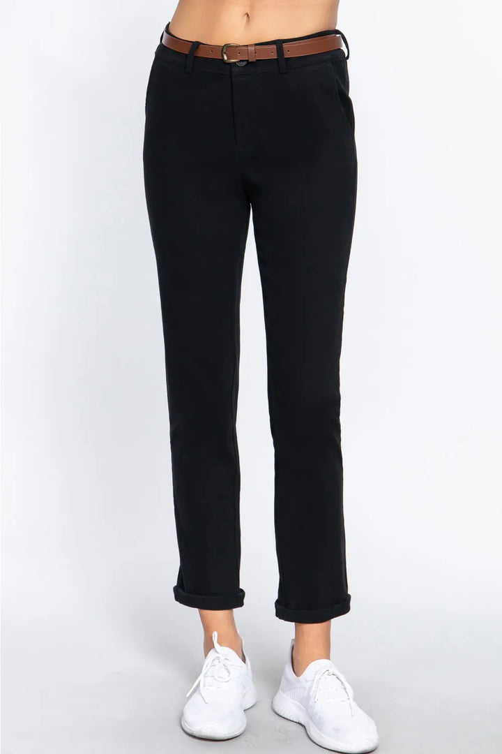 Black Active Basic Cotton Span Twill Straight Pants