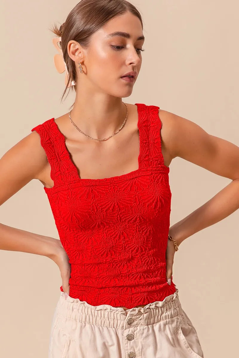 Red So Me Floral Jacquard Seamless Tank Top