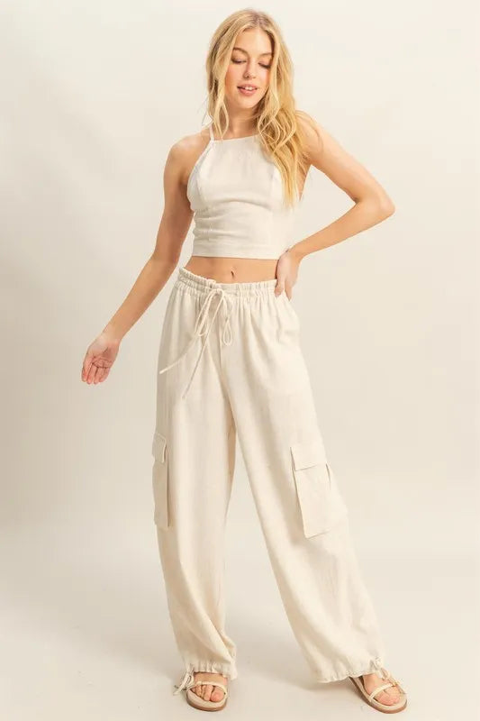 Oatmeal Hyfve Crop Top And Cargo Pants Set