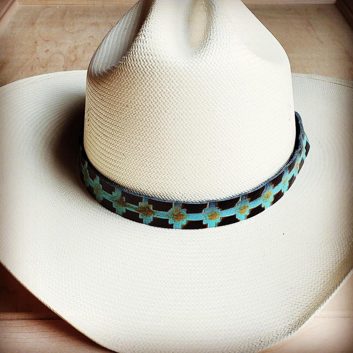 Blue Blue Navajo Embossed Leather Hat Band