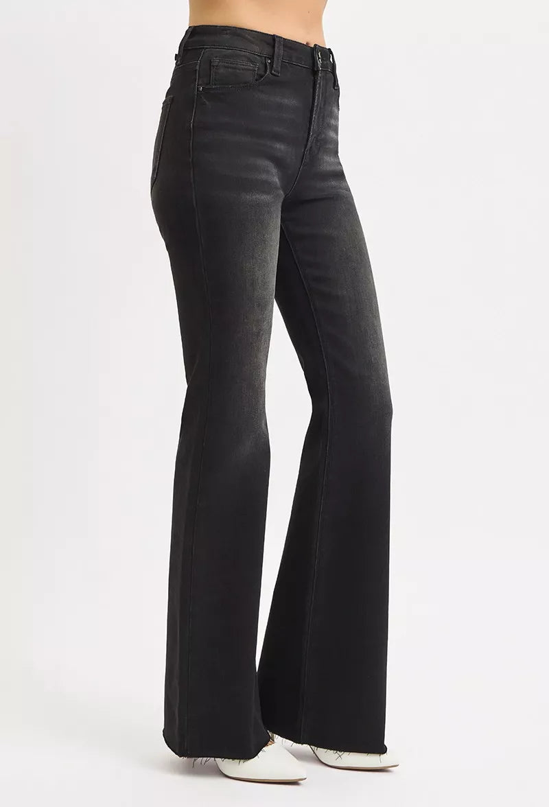 Black Risen Full Size High Rise Flare Raw Cut Hem Jeans Plus Size