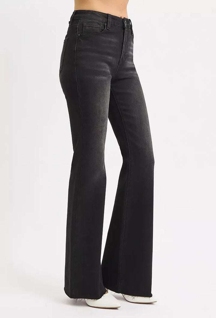 Black Risen Full Size High Rise Flare Raw Cut Hem Jeans Plus Size