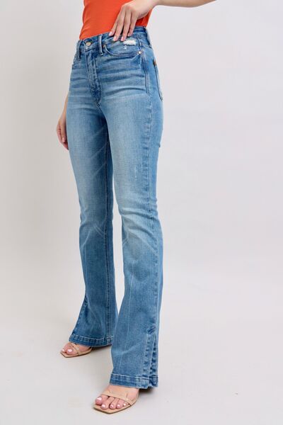 Medium Judy Blue Hw Tummy Control Vintage Wash Side Slit Slim Boot Jeans
