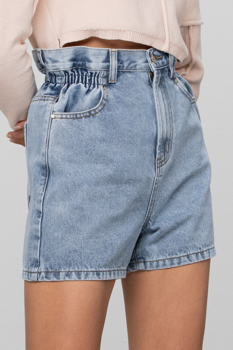 Light Super High Rise Elastic Waistband Denim Shorts