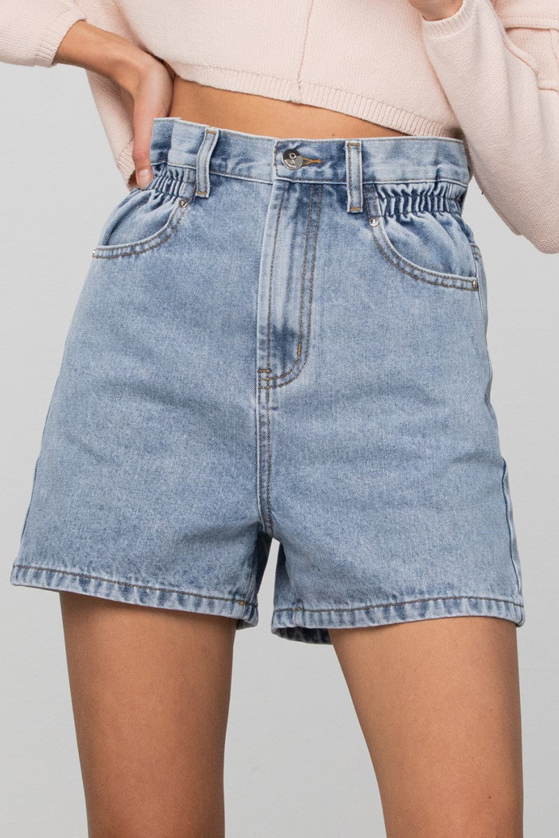 Light Super High Rise Elastic Waistband Denim Shorts