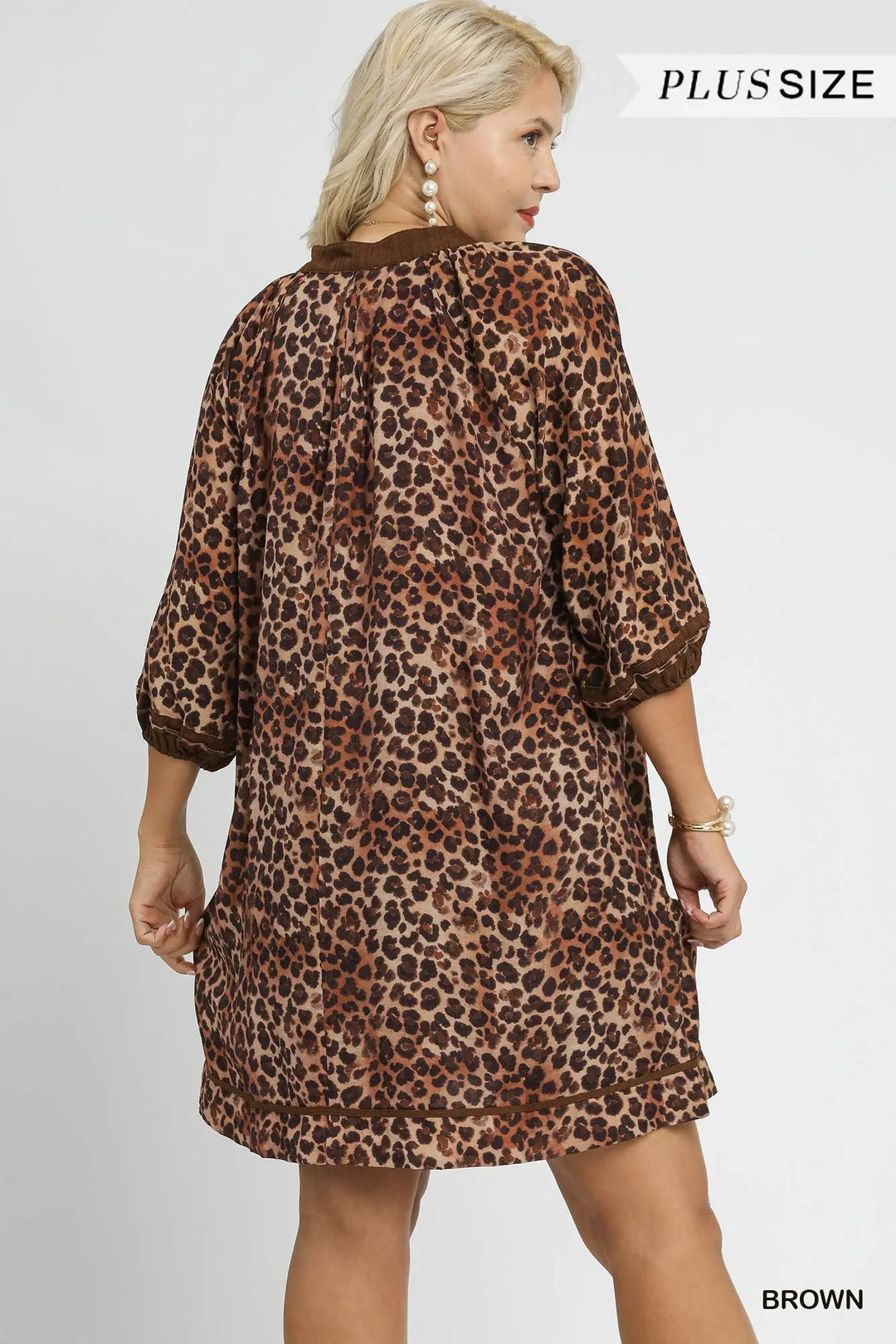 Umgee Full Size Leopard Print Mini Dress With Contrast Trim Plus Size