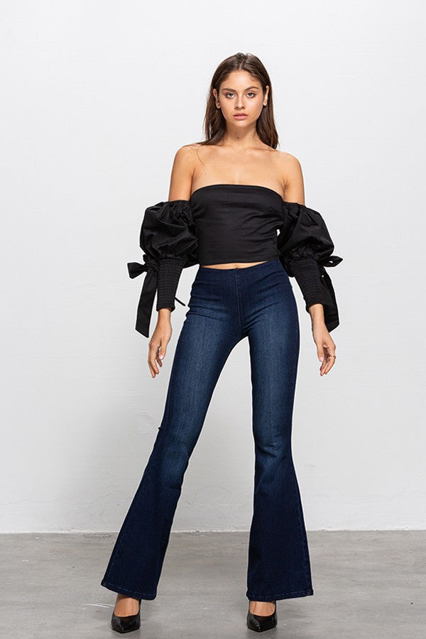 Mid Rise Banded Wider Flare Jeans