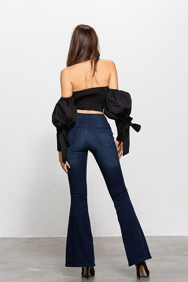 Mid Rise Banded Wider Flare Jeans