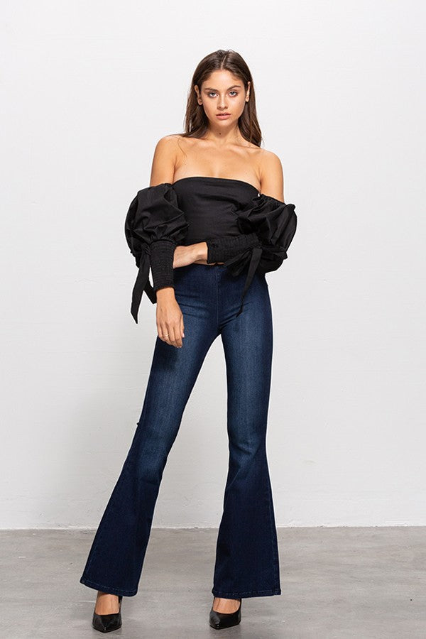 Mid Rise Banded Wider Flare Jeans