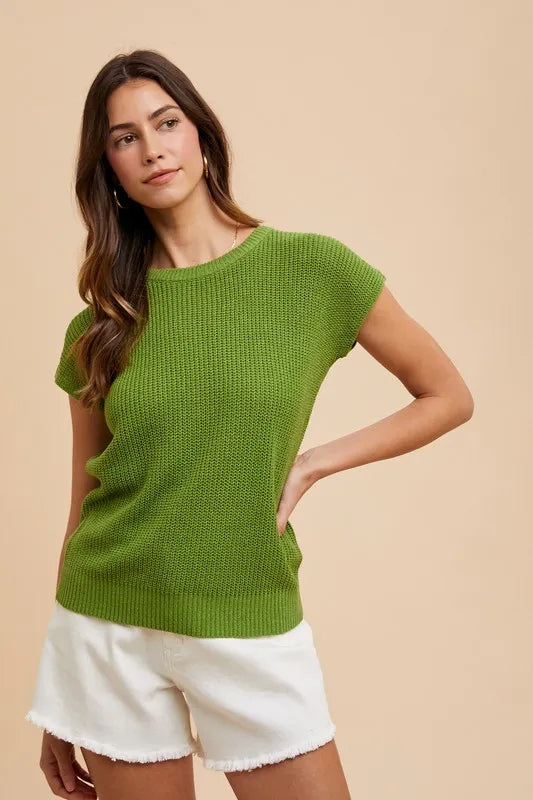Moss Annie Wear Round Neck Short Sleeve Sweater