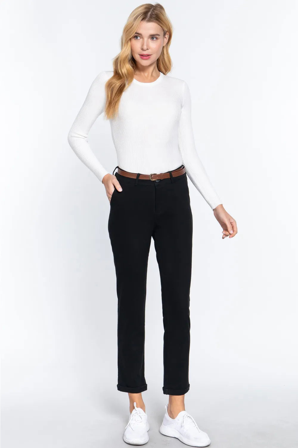 Black Active Basic Cotton Span Twill Straight Pants