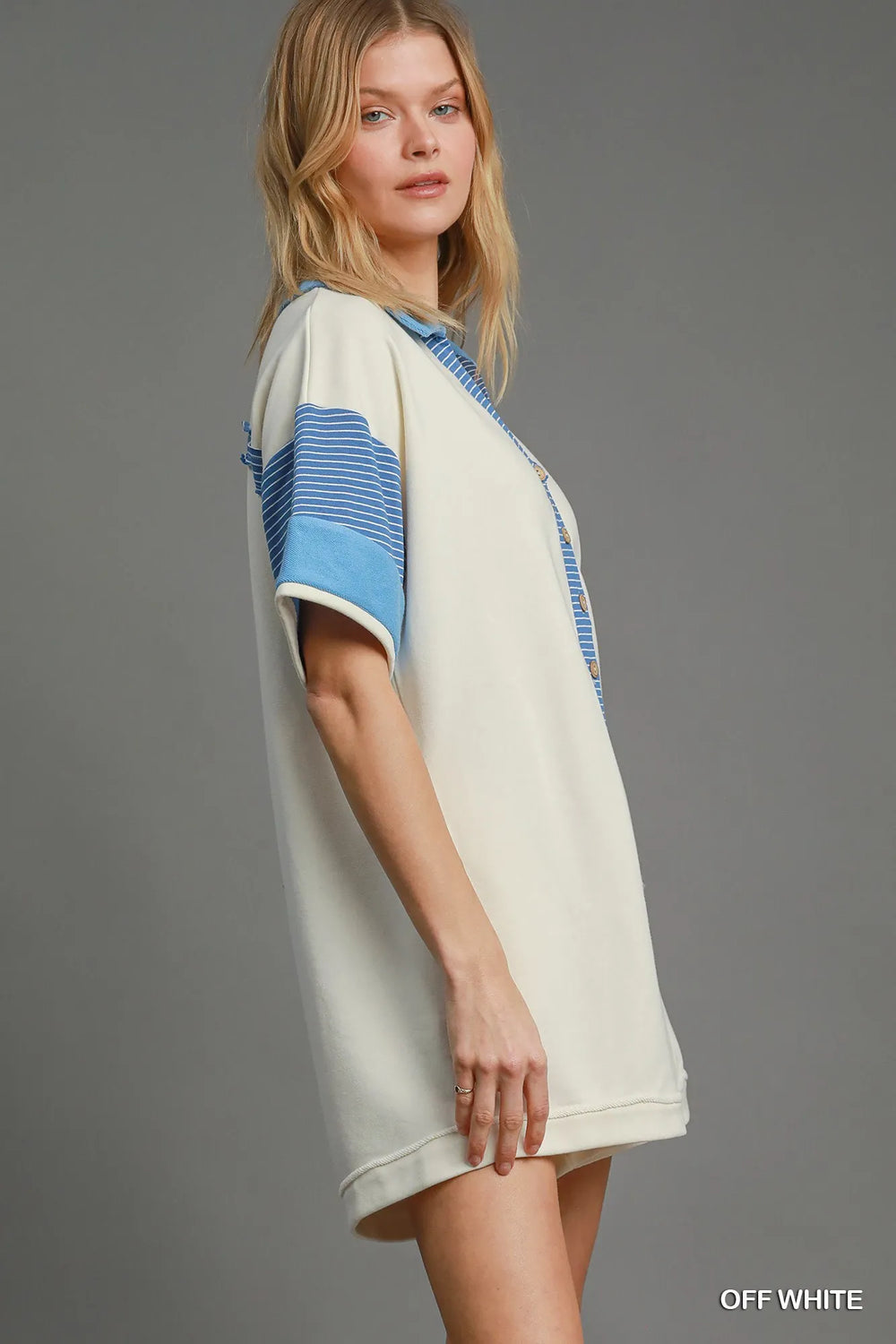 Off White Umgee French Terry Collared Colorblock Romper