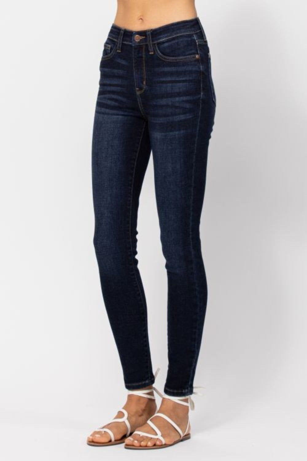 Dark Judy Blue Full Size High Waist Handsand Skinny Jeans