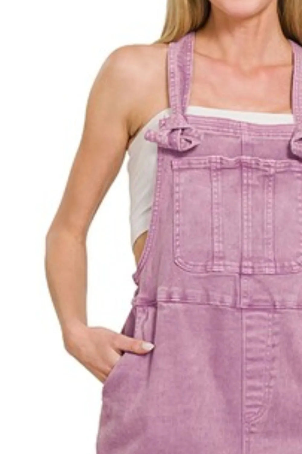 Zenana Washed Knot Strap Relaxed Fit Overalls 1