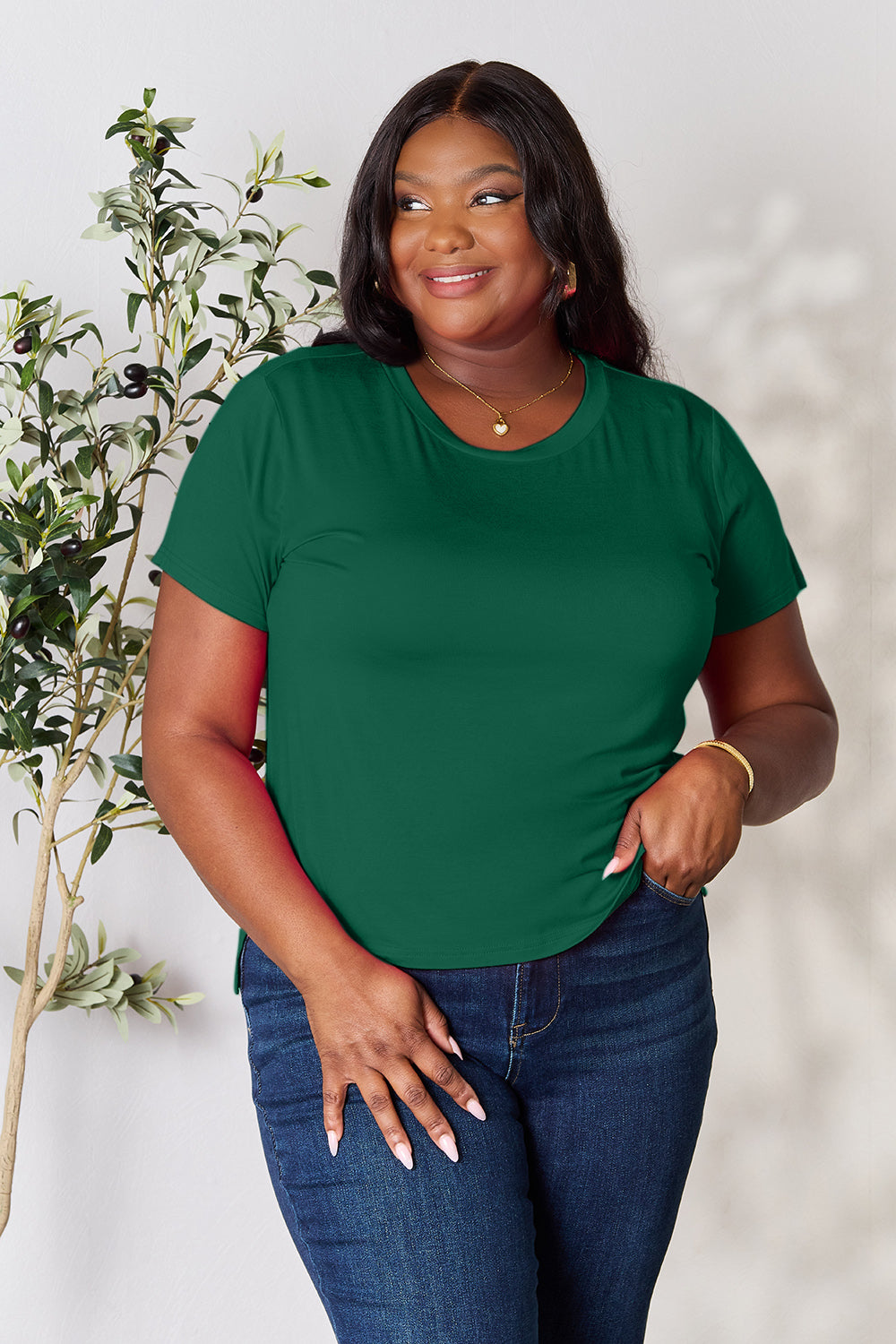 Chestnut Basic Bae Full Size Round Neck Short Sleeve T Shirt 1