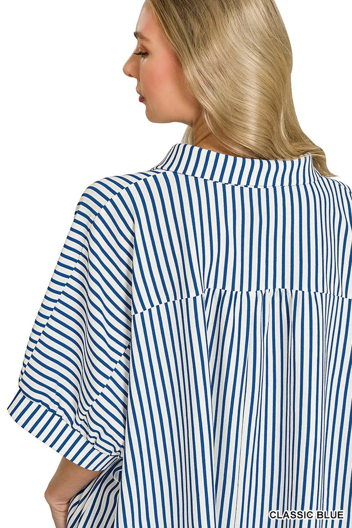 Zenana Oversized Stripe Button Down Shirt 1