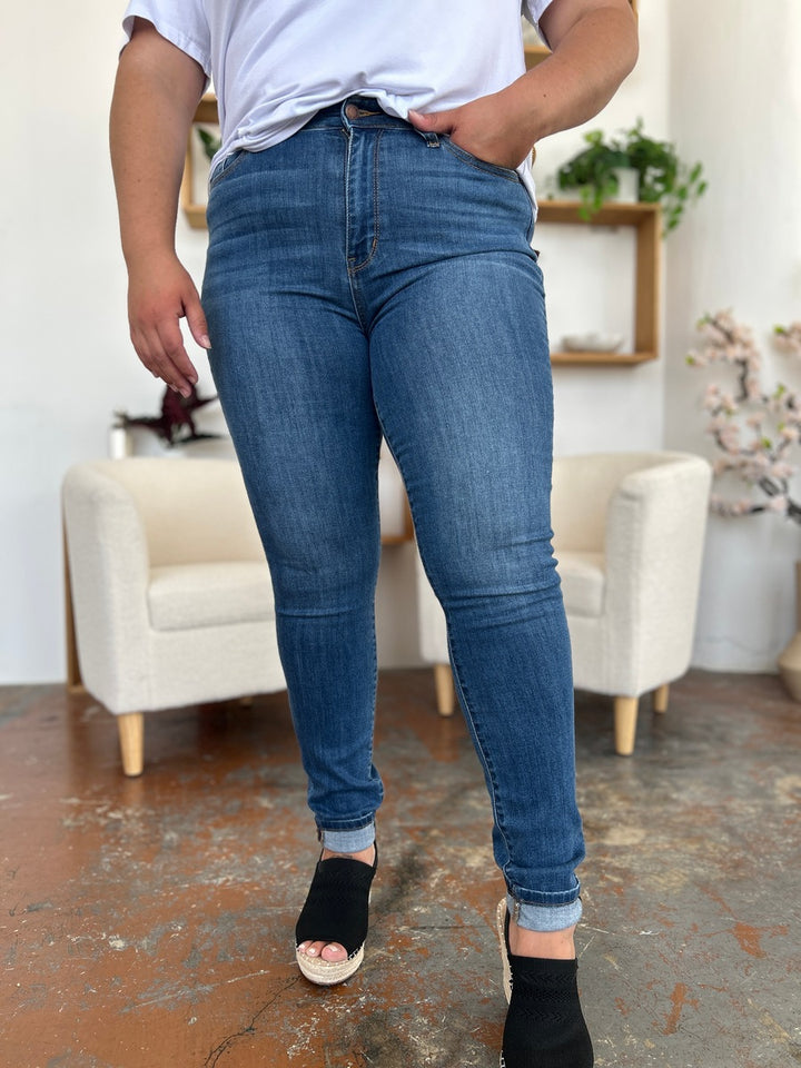Medium Judy Blue Full Size Cuffed Hem Skinny Jeans