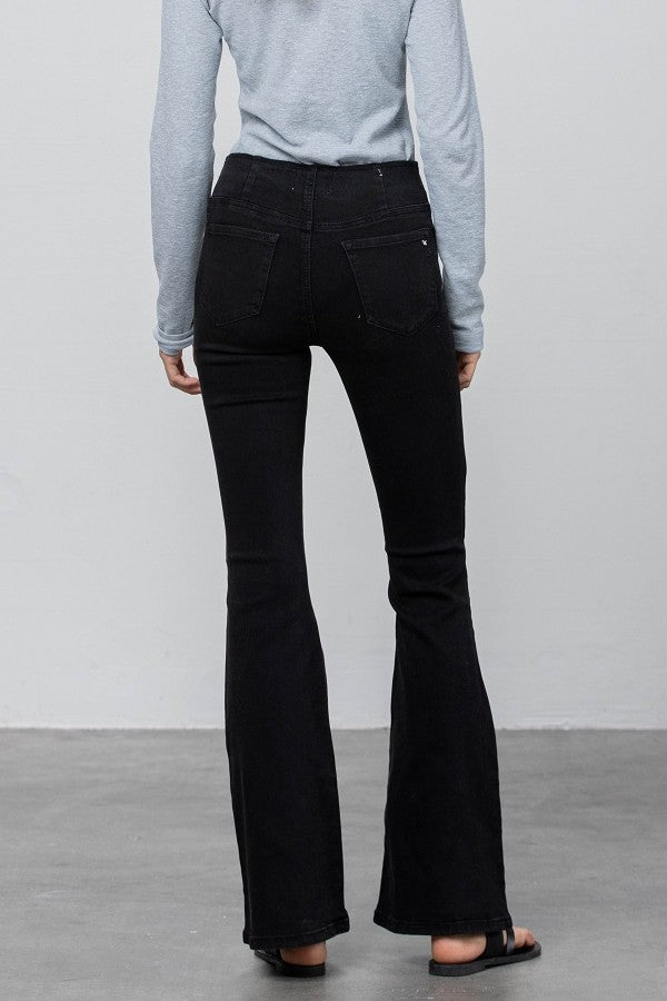 Mid Rise Banded Wide Flare Jeans