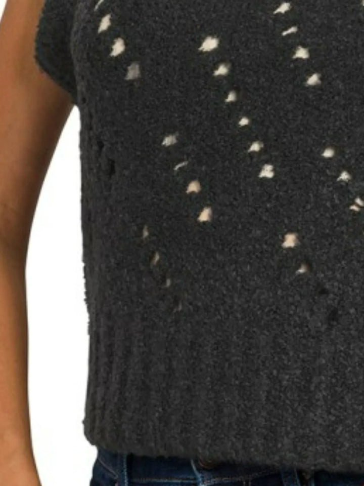 Black Zenana Openwork Textured Wool Sweater Vest