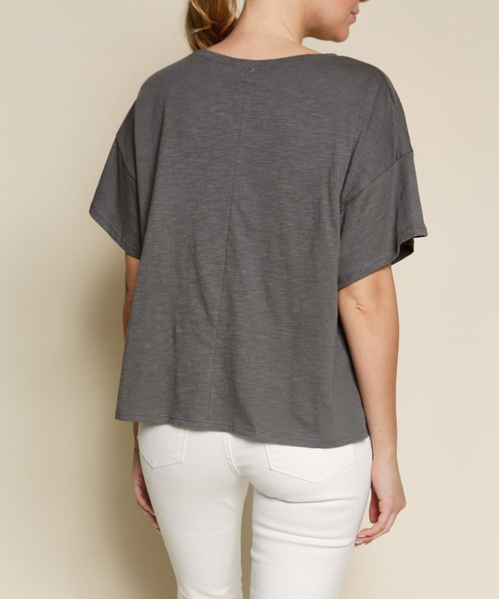 Pocket Oversize V Neck Top