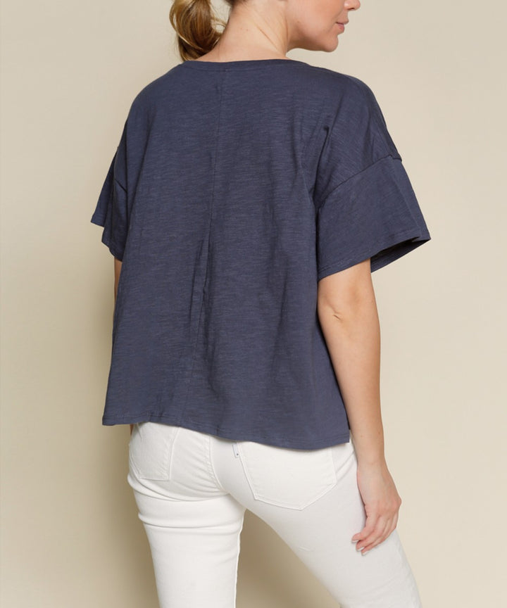Pocket Oversize V Neck Top