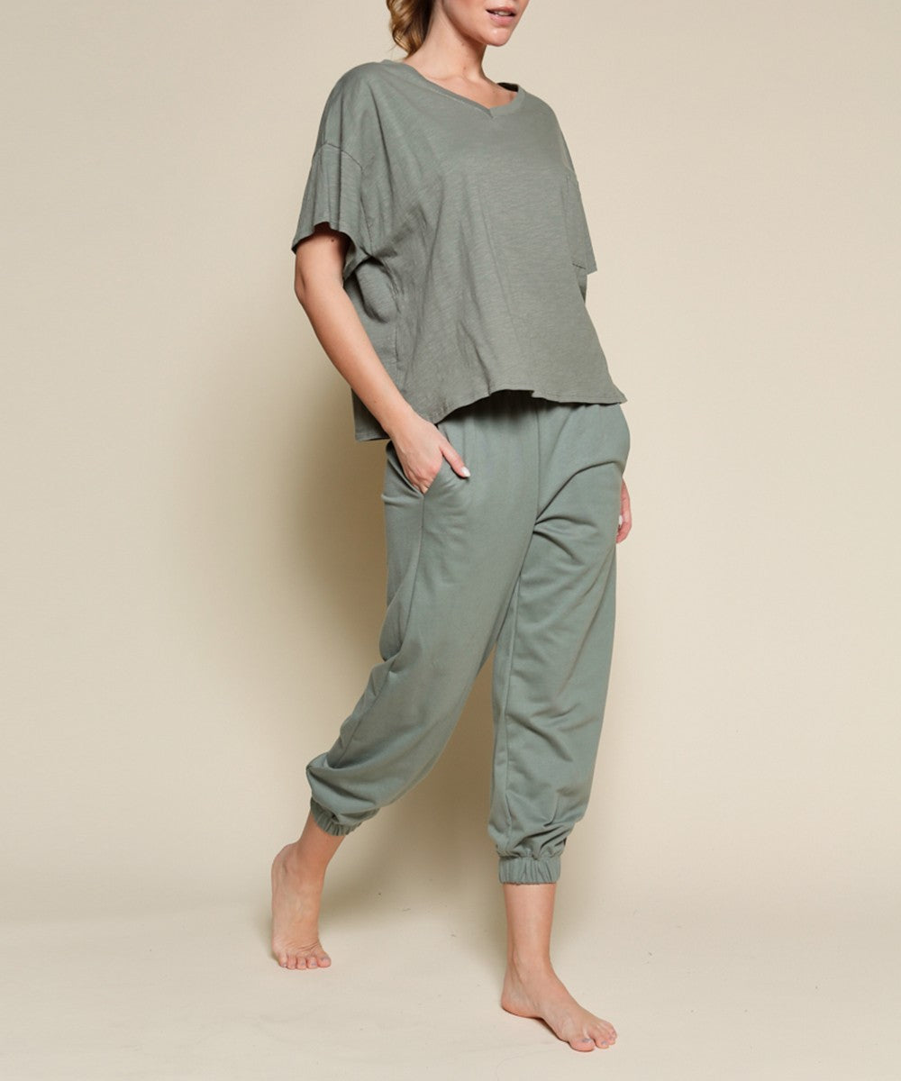 Pocket Oversize V Neck Top