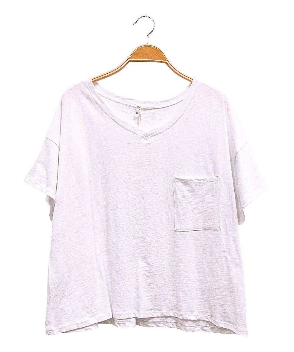 Pocket Oversize V Neck Top
