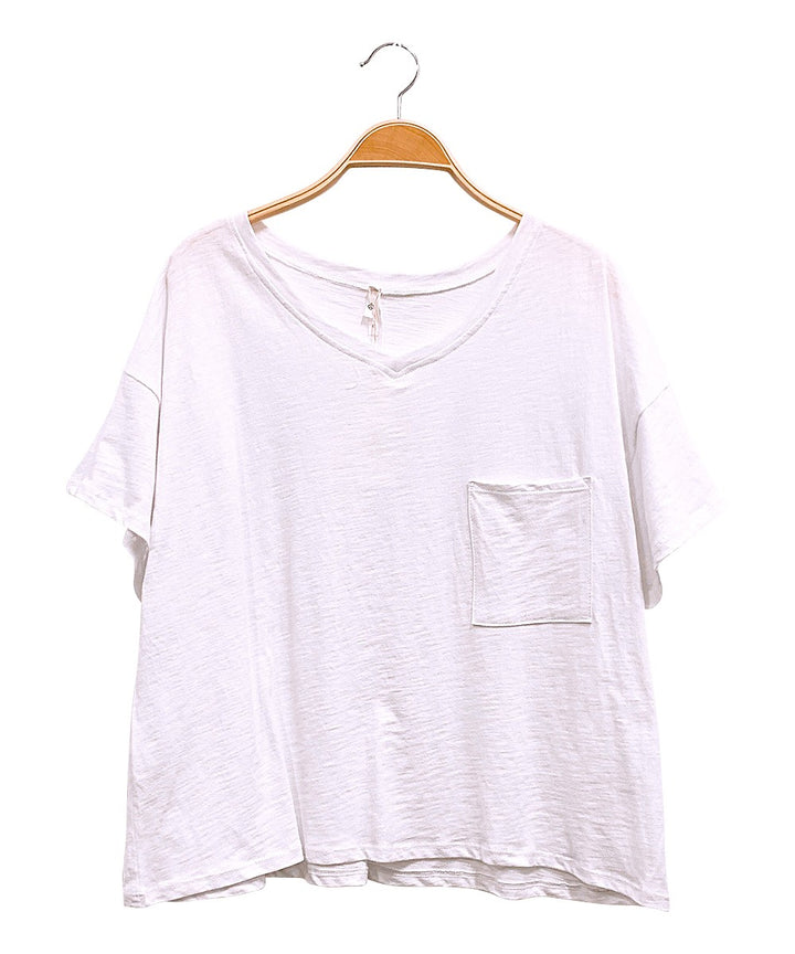 Pocket Oversize V Neck Top