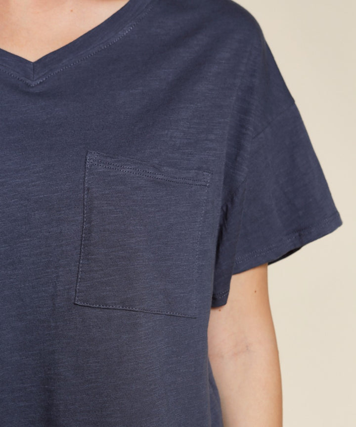 Pocket Oversize V Neck Top